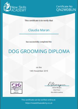Claudia Maran Dog Grooming Diploma