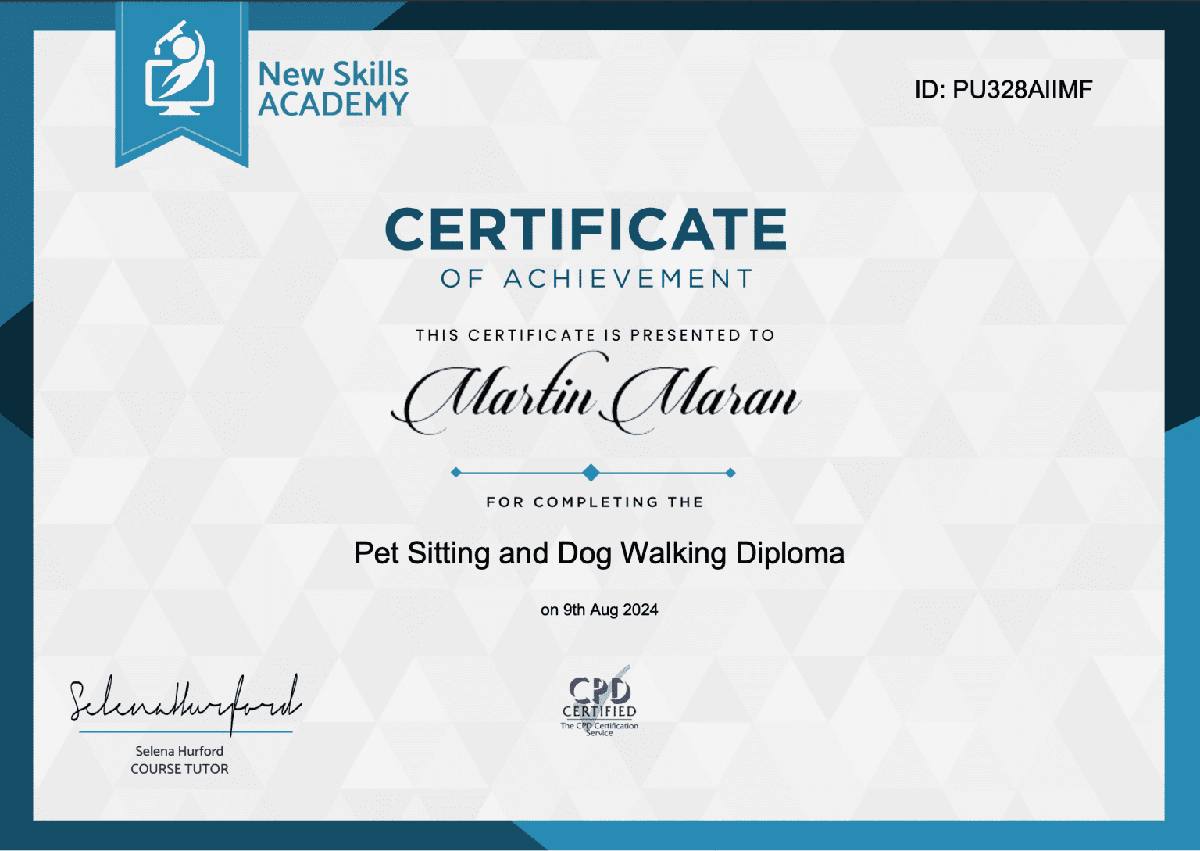 Martin Maran Pet Sitting and Dog Walking Diploma